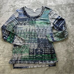 Christopher & Banks Patterned Blue and Green Women's Top